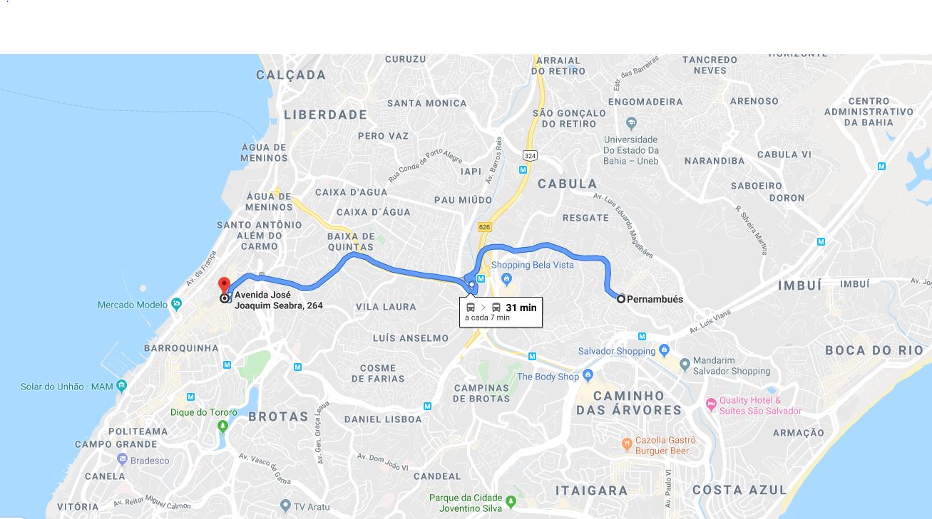 Mapa mostra a distância da casa de dona Valmira até a igreja