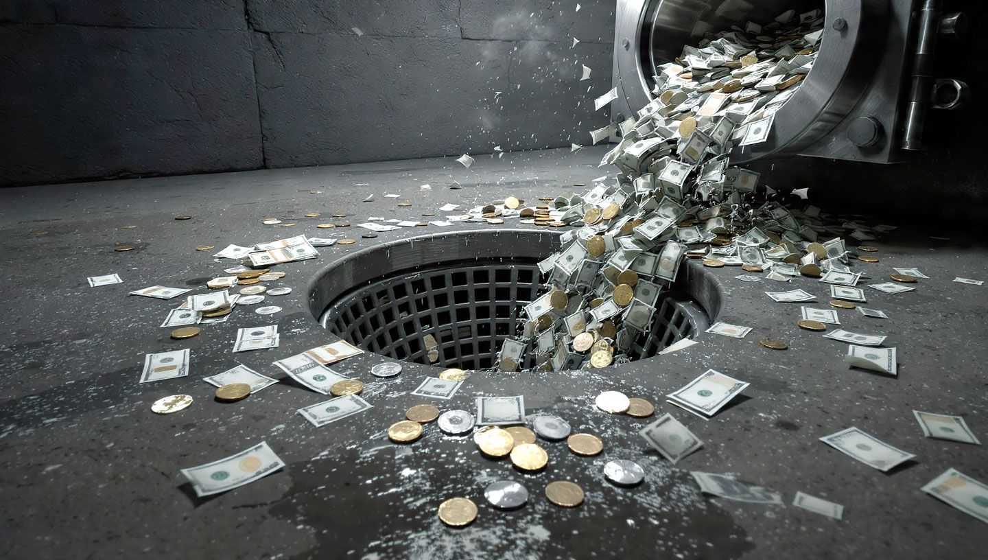 Dinheiro indo para um ralo