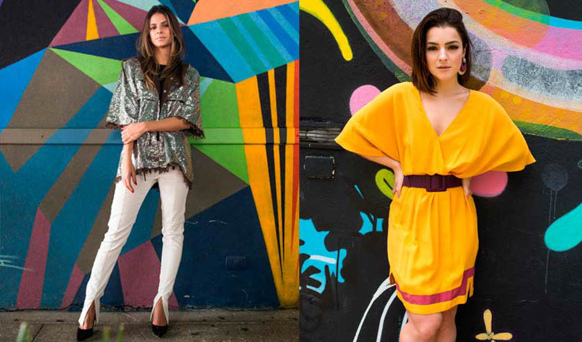 Montagem mostrando duas modelos com opes de  looks para a virada de ano