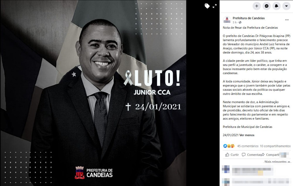 Vereador é morto a tiros em Candeias