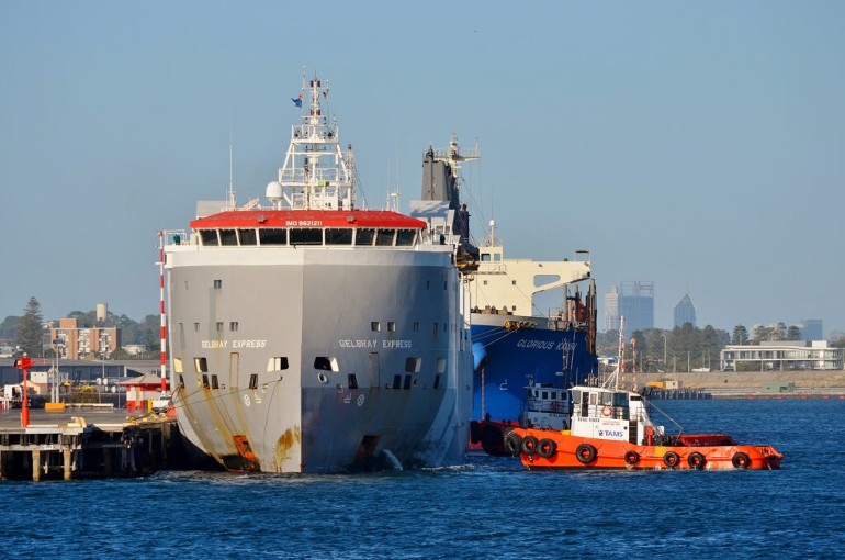 O navio Gelbray Express é holandês mas navega com a bandeira da Cingapura